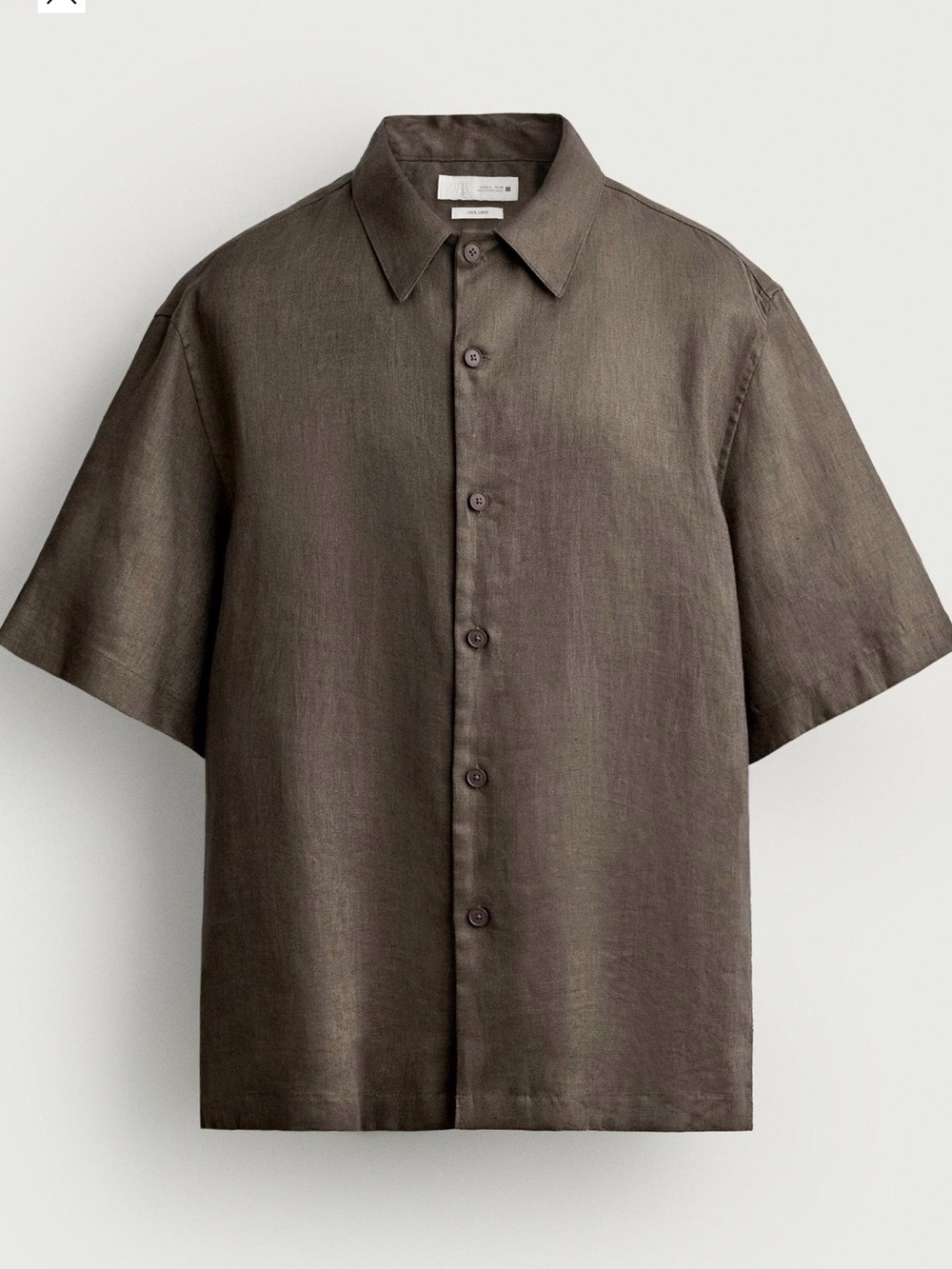 Zara Men's linen relaxed Short Sleeve Button-Up Shirt in Brown SZ M